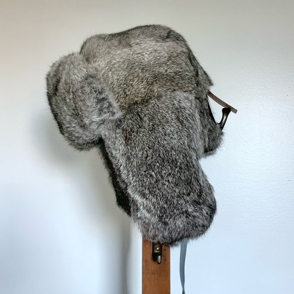 Gray Rabbit Fur Trapper Hat - Picture 4 of 15